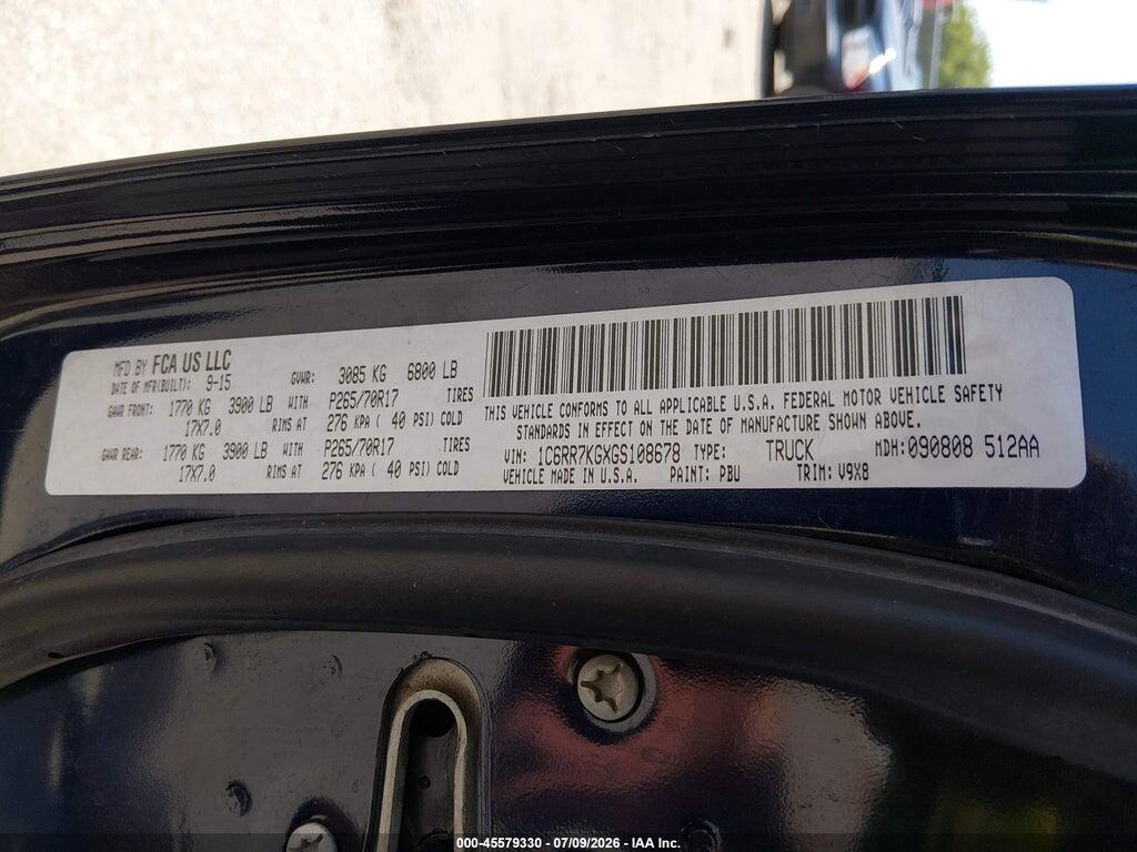 1C6RR7KGXGS108678 2016 RAM 1500 photo no. 9
