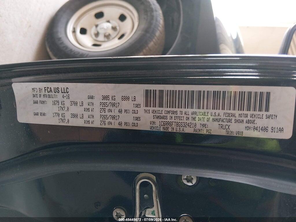 1C6RR6FT8GS324210 2016 RAM 1500 photo no. 9