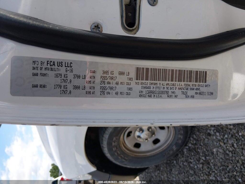 1C6RR6KG1GS393782 2016 RAM 1500 photo no. 9