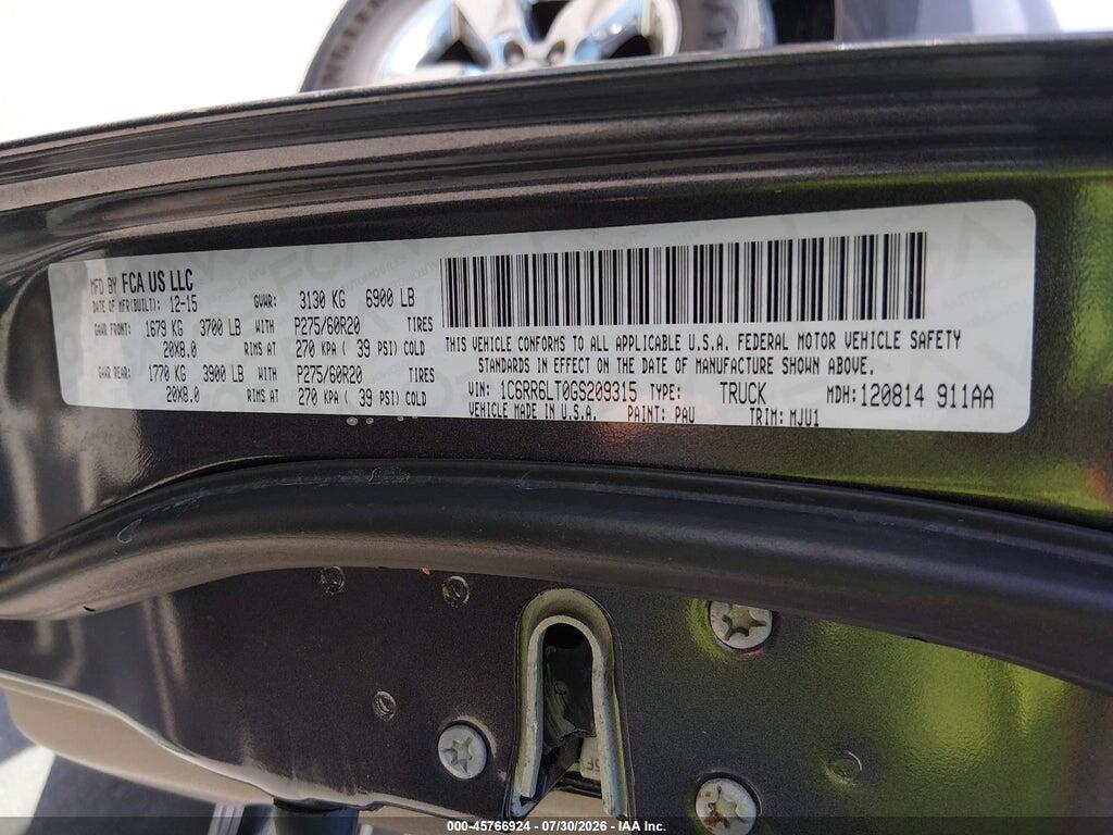 1C6RR6LT0GS209315 2016 RAM 1500 photo no. 9