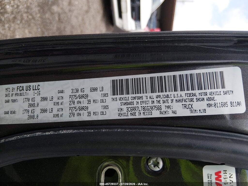 3C6RR7LT8GG207566 2016 RAM 1500 photo no. 9
