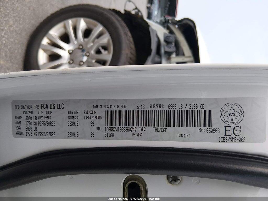 1C6RR7WT3GS360747 2016 RAM 1500 photo no. 9