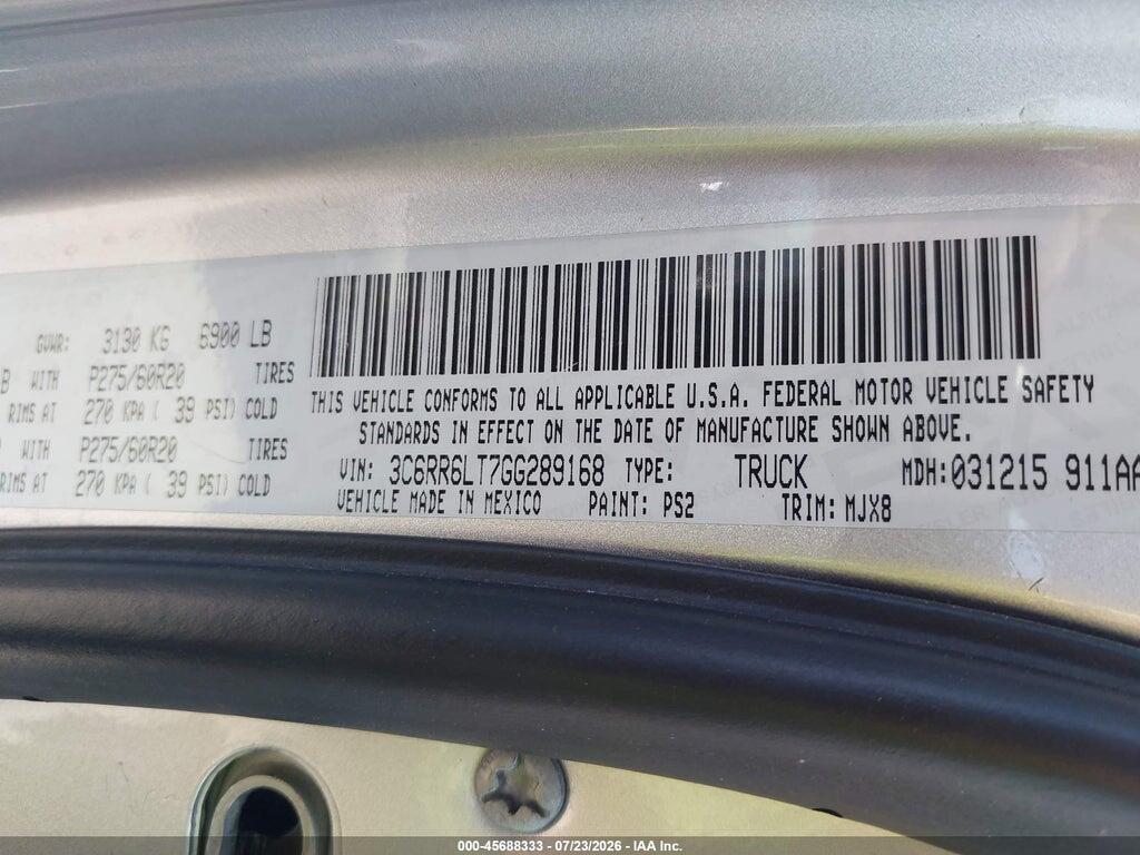 3C6RR6LT7GG289168 2016 RAM 1500 photo no. 9