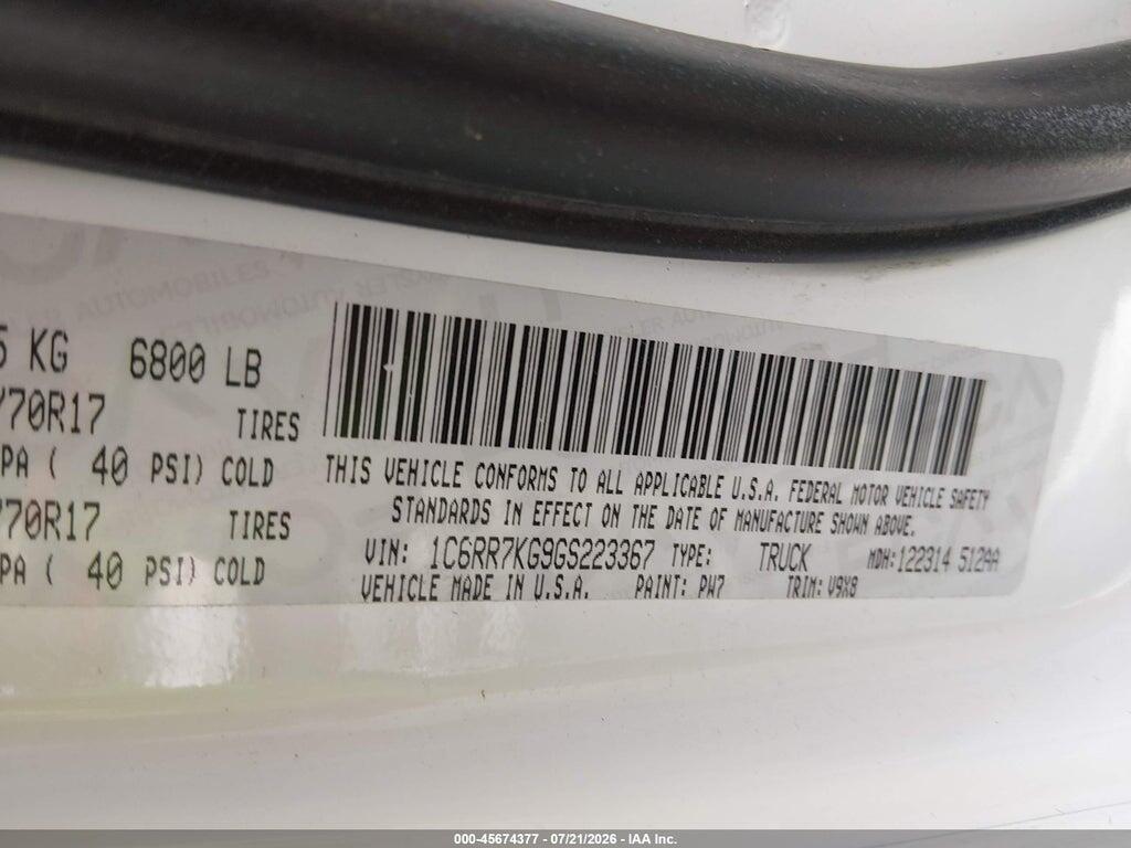 1C6RR7KG9GS223367 2016 RAM 1500 photo no. 9