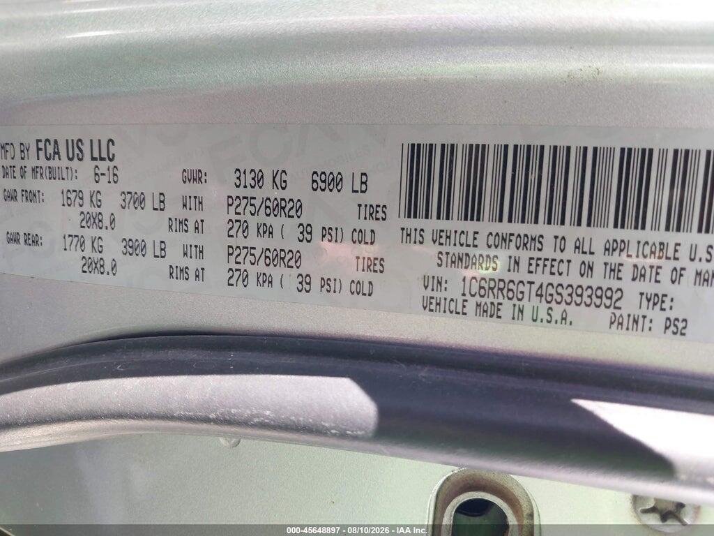 1C6RR6GT4GS393992 2016 RAM 1500 photo no. 9