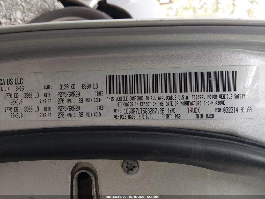1C6RR7LT5GS287126 2016 RAM 1500 photo no. 9