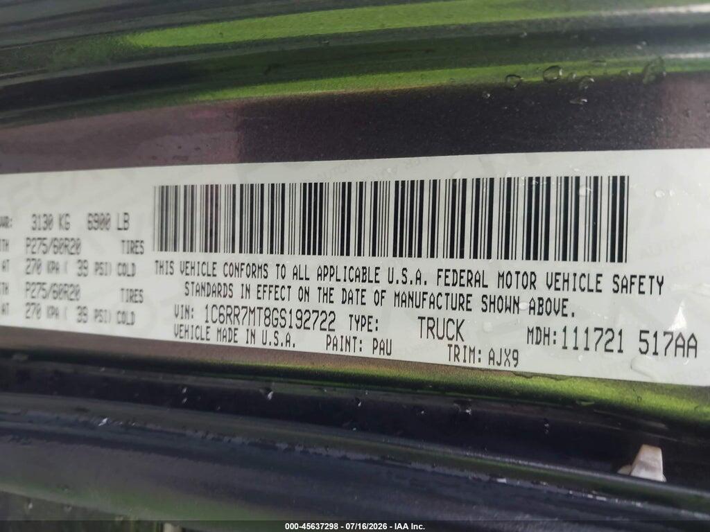 1C6RR7MT8GS192722 2016 RAM 1500 photo no. 9