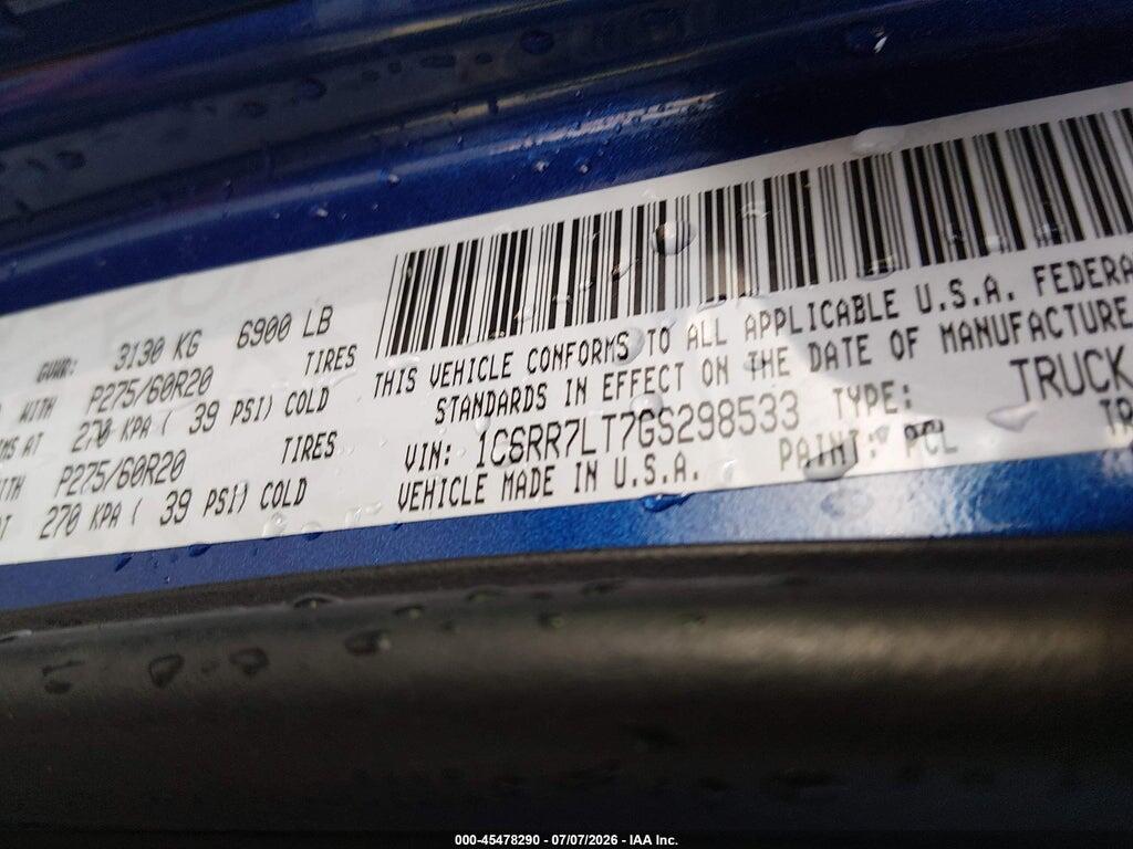 1C6RR7LT7GS298533 2016 RAM 1500 photo no. 9