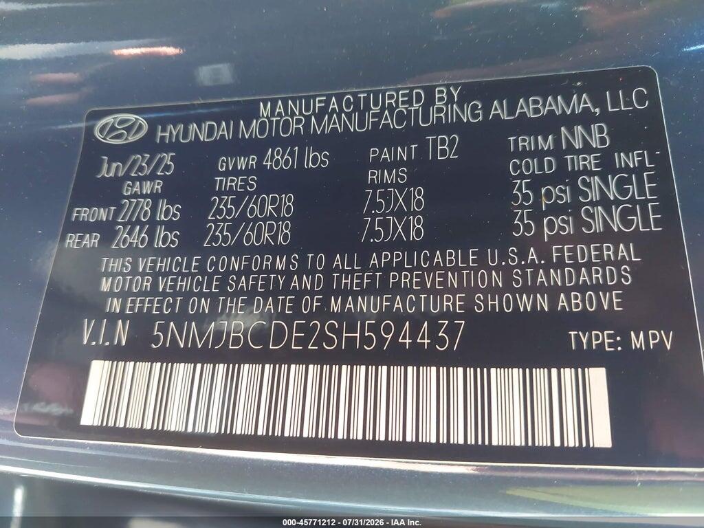 5NMJBCDE2SH594437 2025 HYUNDAI TUCSON photo no. 9