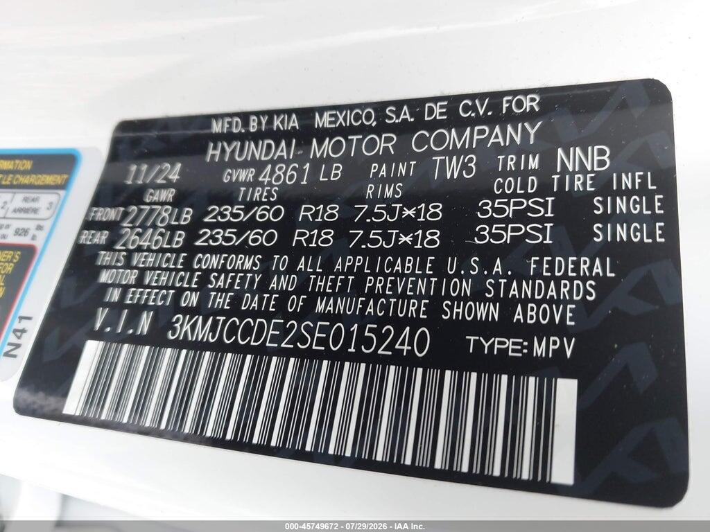 3KMJCCDE2SE015240 2025 HYUNDAI TUCSON photo no. 9