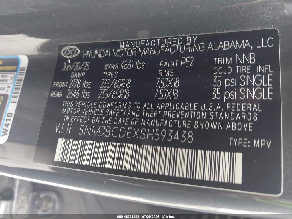 5NMJBCDEXSH593438 2025 HYUNDAI TUCSON photo no. 9
