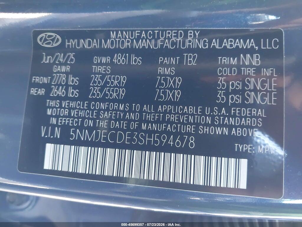 5NMJECDE3SH594678 2025 HYUNDAI TUCSON photo no. 9