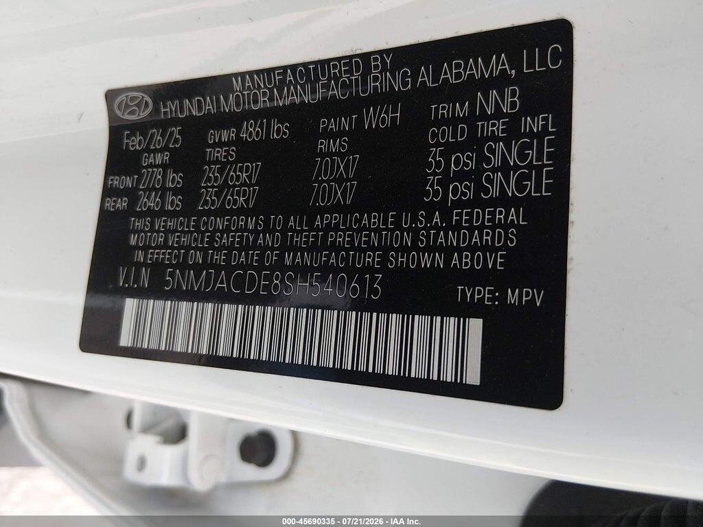 5NMJACDE8SH540613 2025 HYUNDAI TUCSON photo no. 9