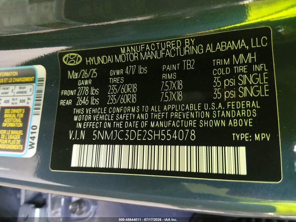 5NMJC3DE2SH554078 2025 HYUNDAI TUCSON photo no. 9