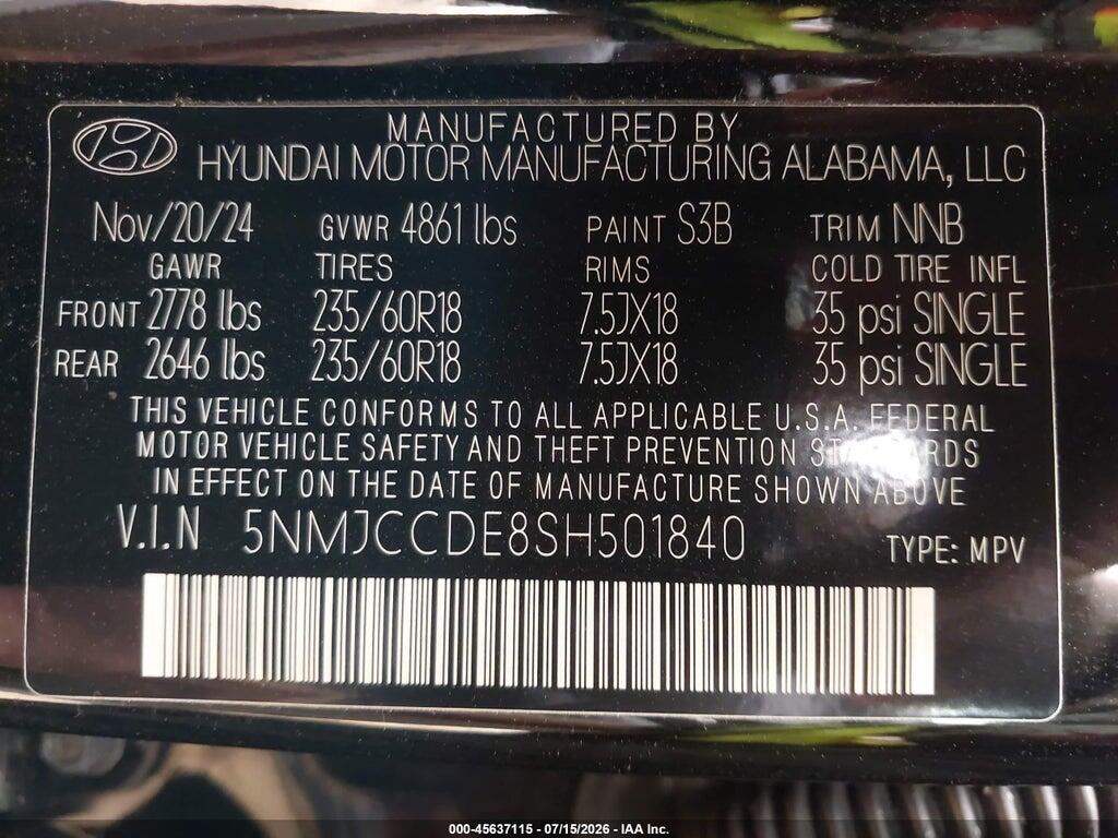 5NMJCCDE8SH501840 2025 HYUNDAI TUCSON photo no. 9