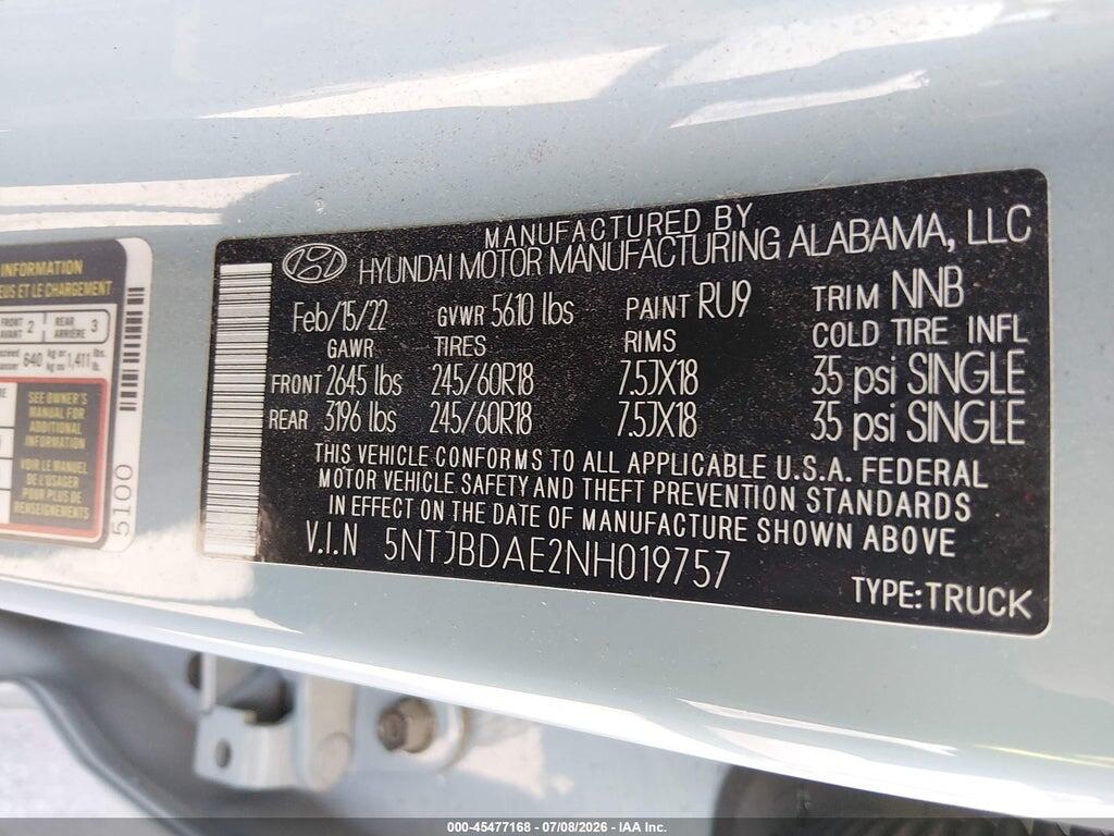 5NTJBDAE2NH019757 2022 HYUNDAI SANTA CRUZ photo no. 9