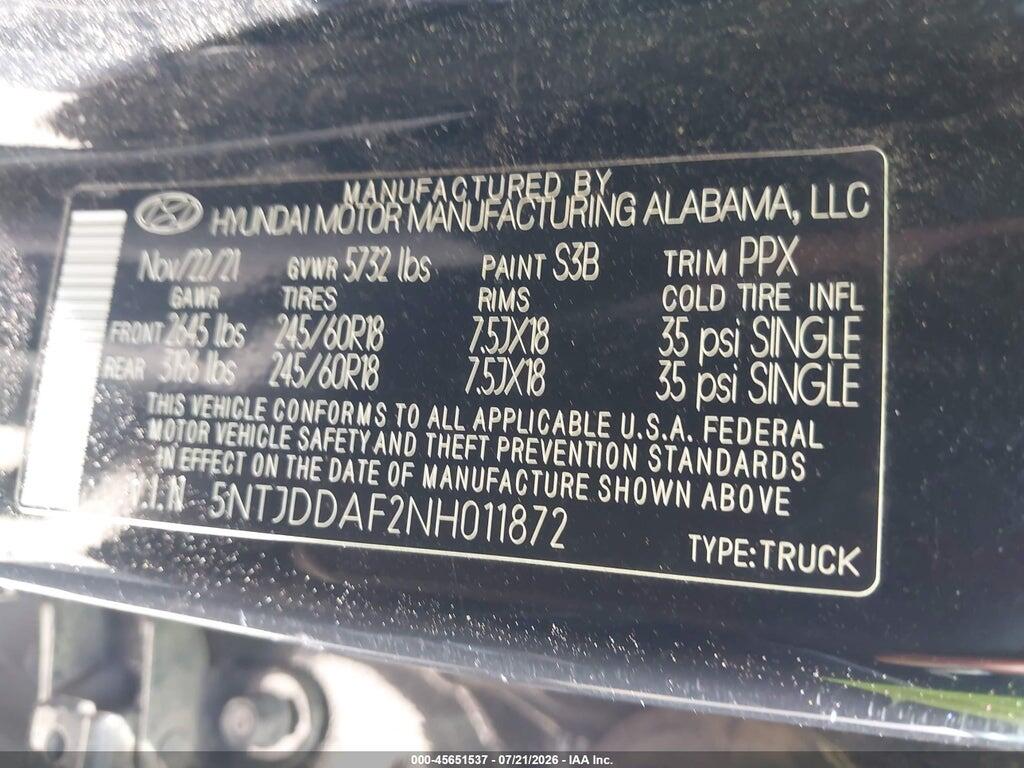 5NTJDDAF2NH011872 2022 HYUNDAI SANTA CRUZ photo no. 9