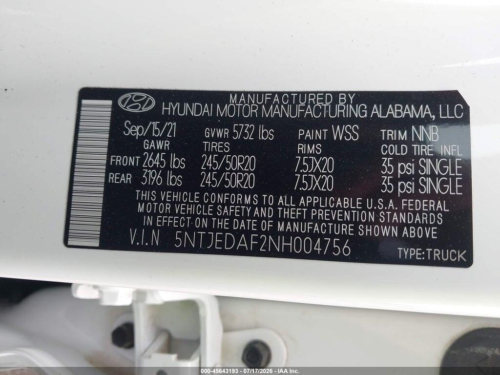 5NTJEDAF2NH004756 2022 HYUNDAI SANTA CRUZ photo no. 9