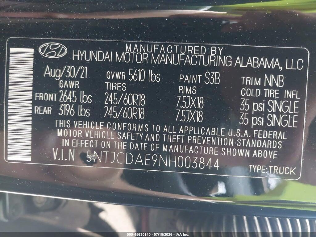 5NTJCDAE9NH003844 2022 HYUNDAI SANTA CRUZ photo no. 9