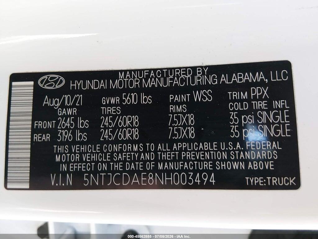 5NTJCDAE8NH003494 2022 HYUNDAI SANTA CRUZ photo no. 9
