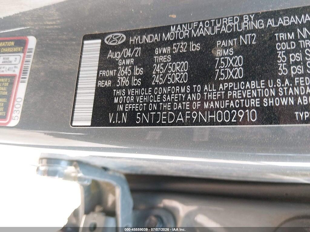 5NTJEDAF9NH002910 2022 HYUNDAI SANTA CRUZ photo no. 9