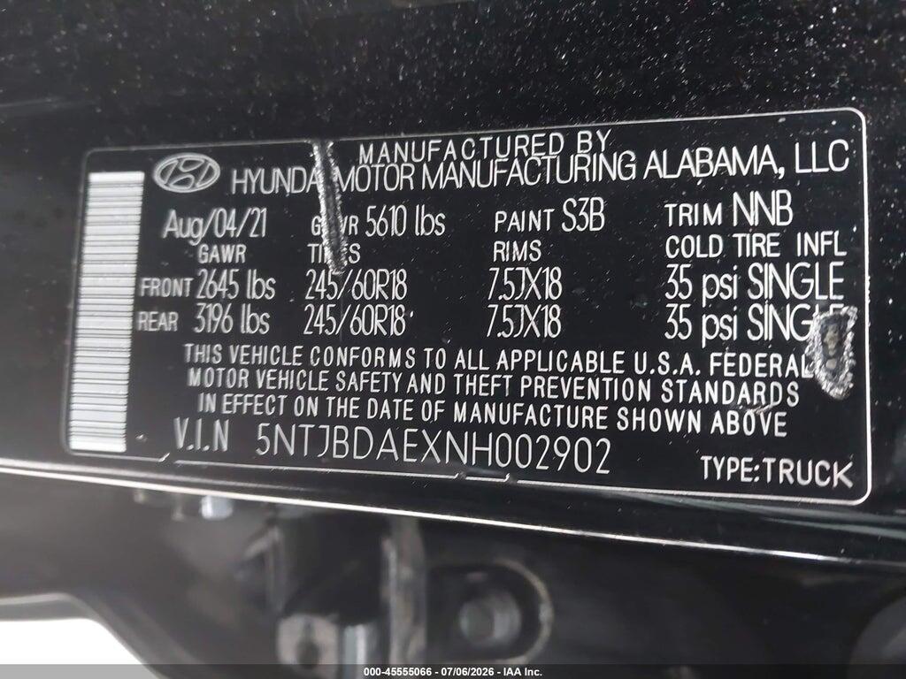 5NTJBDAEXNH002902 2022 HYUNDAI SANTA CRUZ photo no. 9