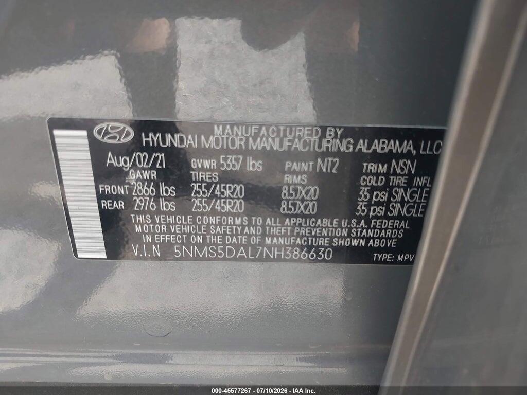 5NMS5DAL7NH386630 2022 HYUNDAI SANTA FE photo no. 9