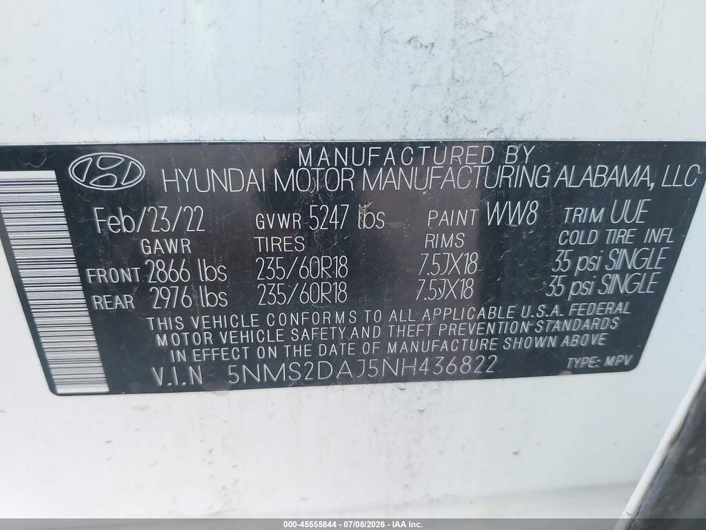 5NMS2DAJ5NH436822 2022 HYUNDAI SANTA FE photo no. 9