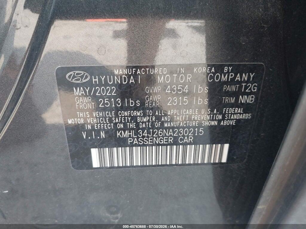 KMHL34J26NA230215 2022 HYUNDAI SONATA photo no. 9