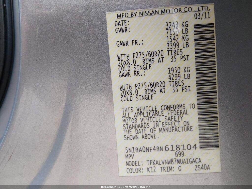 5N1BA0NF4BN618104 2011 NISSAN ARMADA photo no. 9