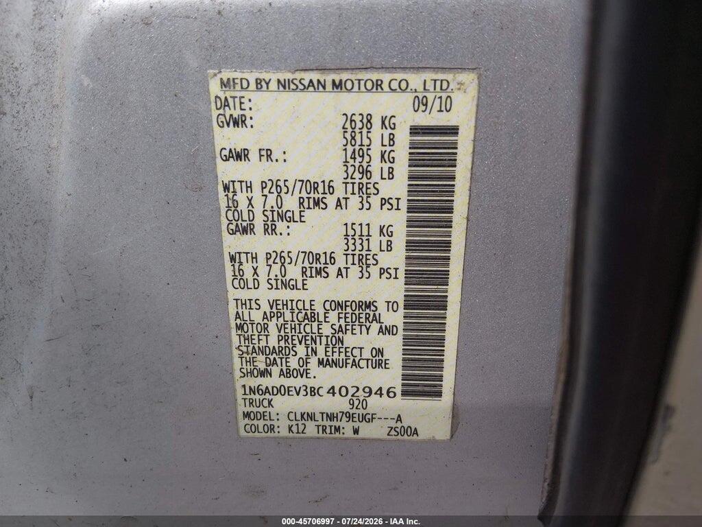1N6AD0EV3BC402946 2011 NISSAN FRONTIER photo no. 9