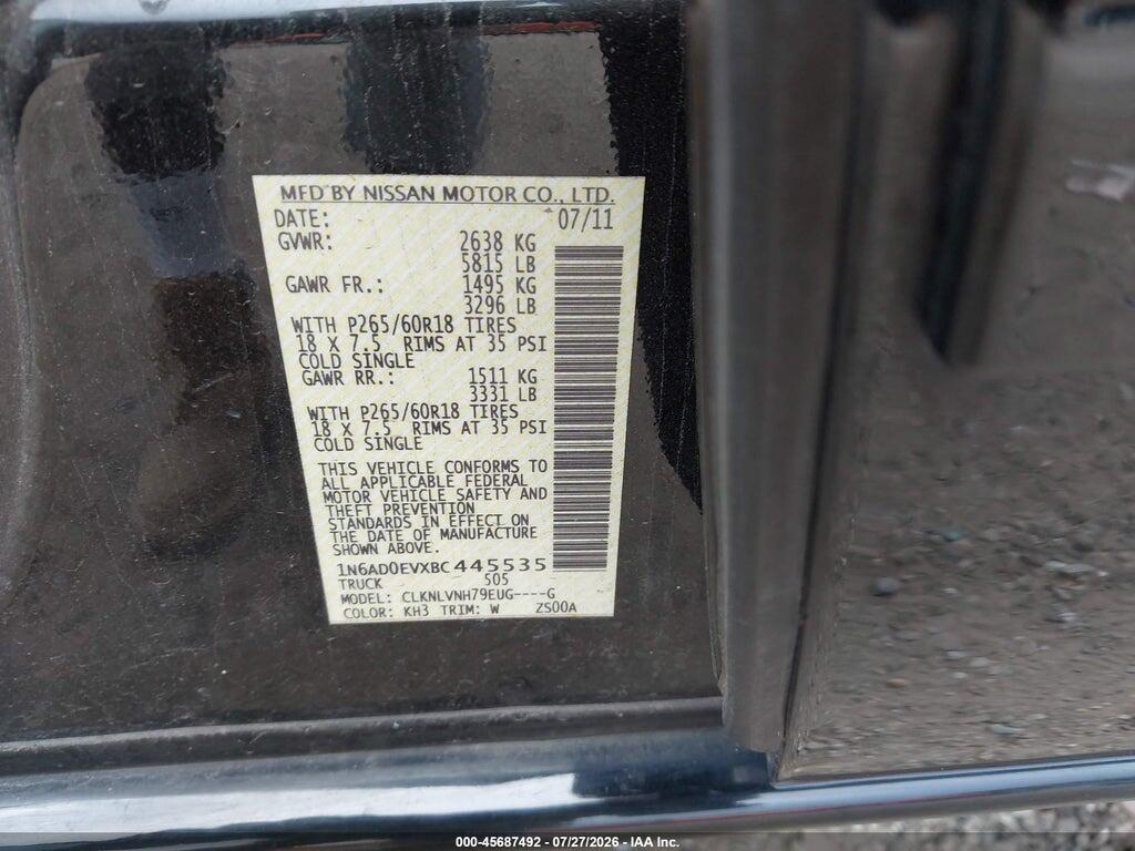 1N6AD0EVXBC445535 2011 NISSAN FRONTIER photo no. 9