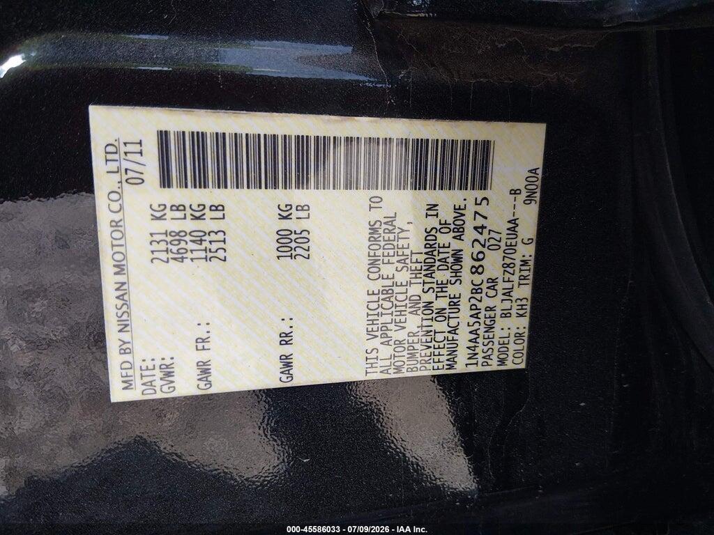 1N4AA5AP2BC862475 2011 NISSAN MAXIMA photo no. 9