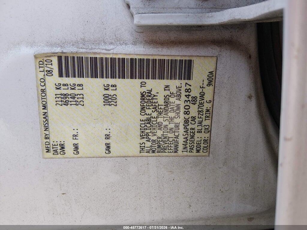 1N4AA5AP0BC803487 2011 NISSAN MAXIMA photo no. 9