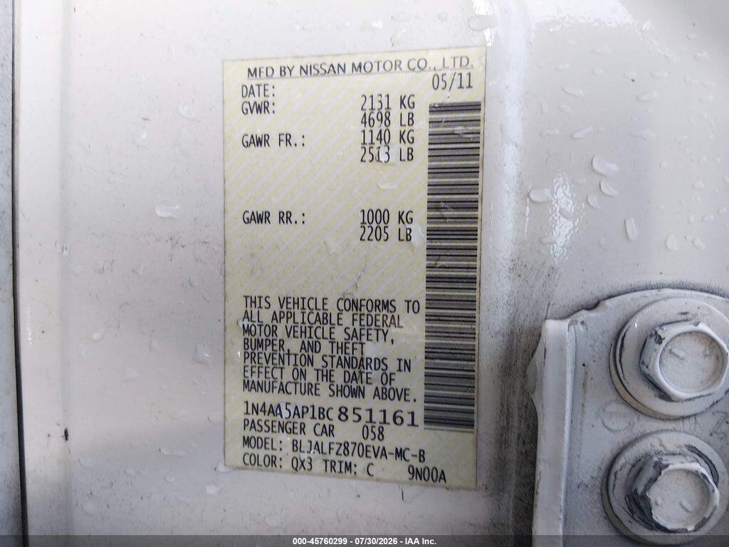 1N4AA5AP1BC851161 2011 NISSAN MAXIMA photo no. 9