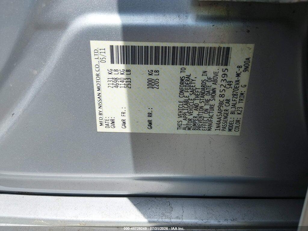 1N4AA5AP9BC852395 2011 NISSAN MAXIMA photo no. 9