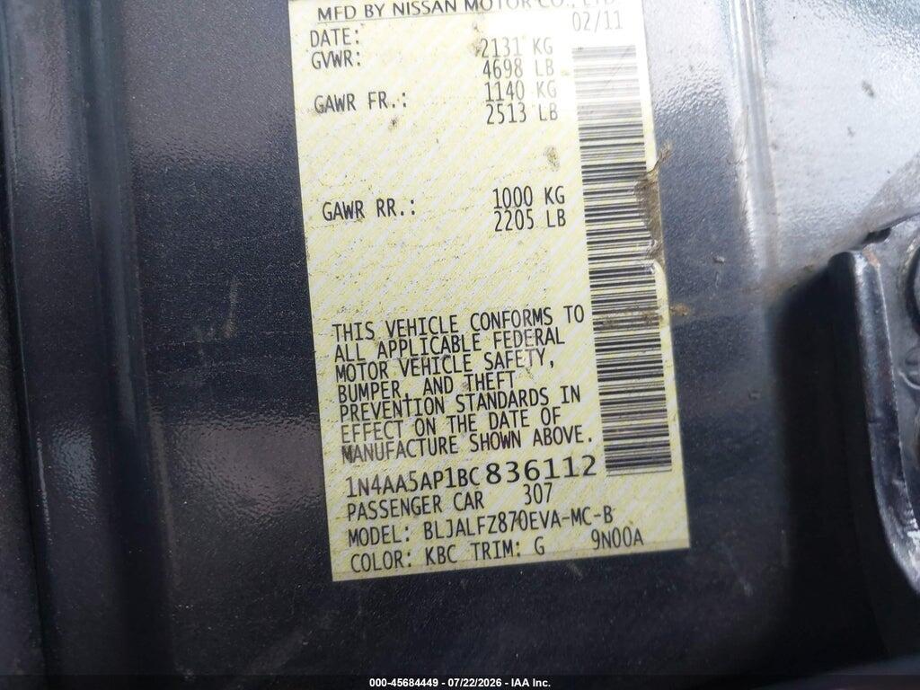 1N4AA5AP1BC836112 2011 NISSAN MAXIMA photo no. 9