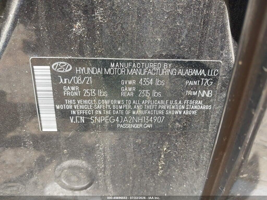 5NPEG4JA2NH134907 2022 HYUNDAI SONATA photo no. 9