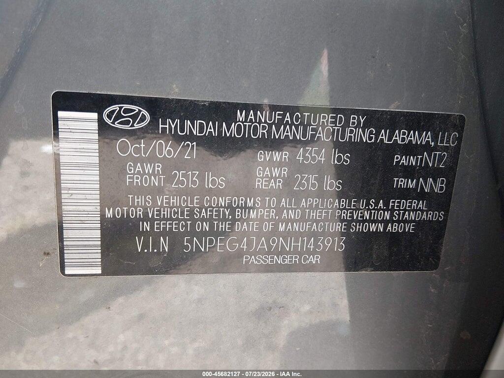 5NPEG4JA9NH143913 2022 HYUNDAI SONATA photo no. 9