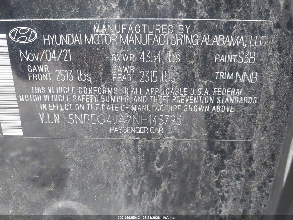 5NPEG4JA2NH145793 2022 HYUNDAI SONATA photo no. 9