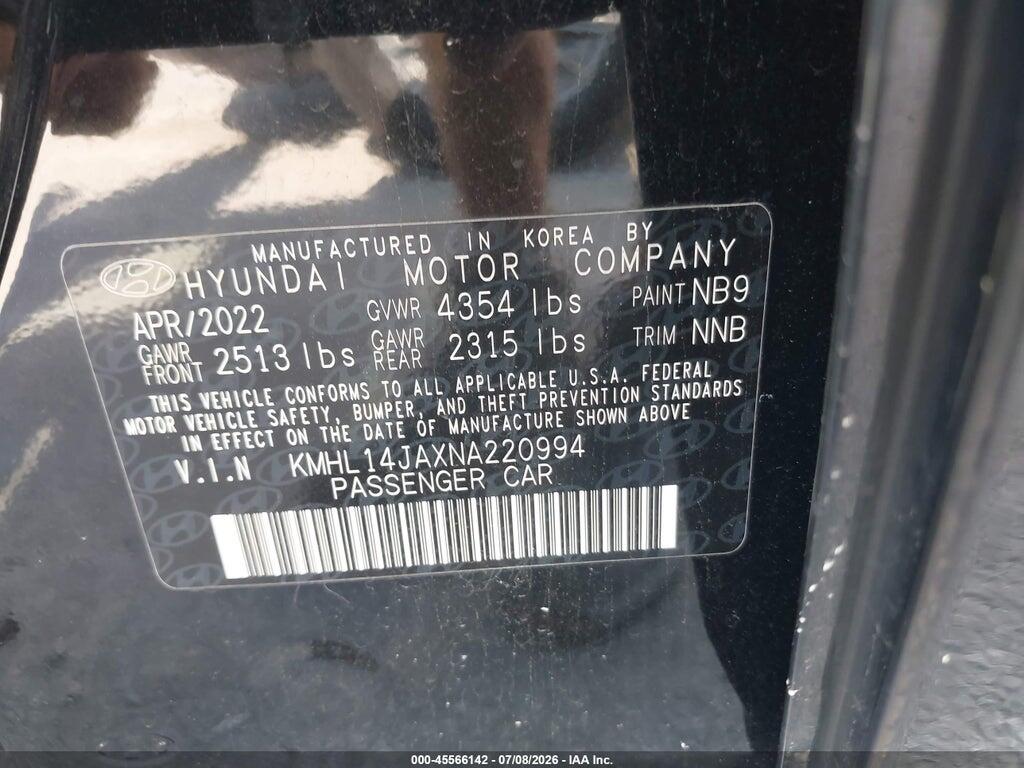 KMHL14JAXNA220994 2022 HYUNDAI SONATA photo no. 9