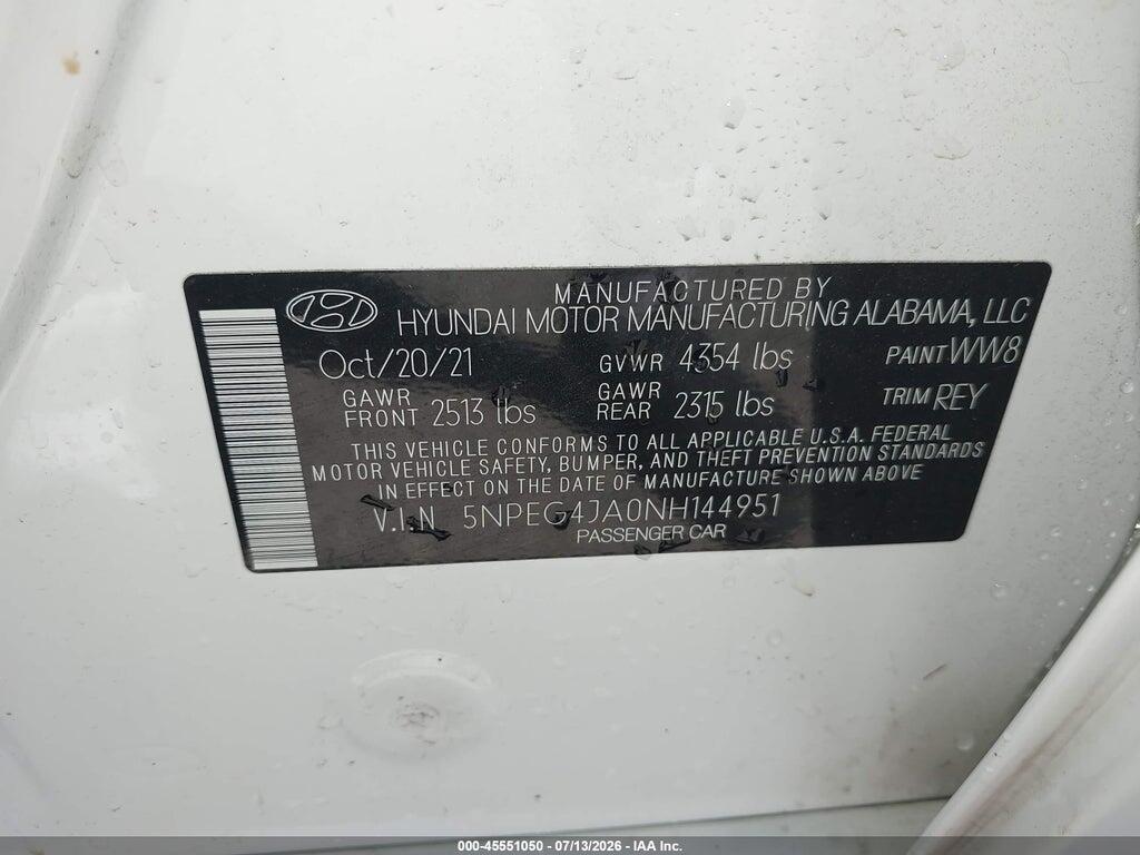 5NPEG4JA0NH144951 2022 HYUNDAI SONATA photo no. 9