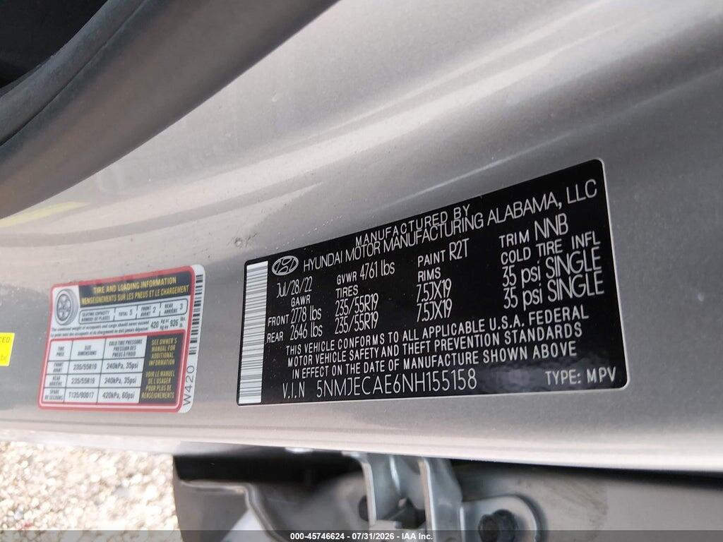 5NMJECAE6NH155158 2022 HYUNDAI TUCSON photo no. 9