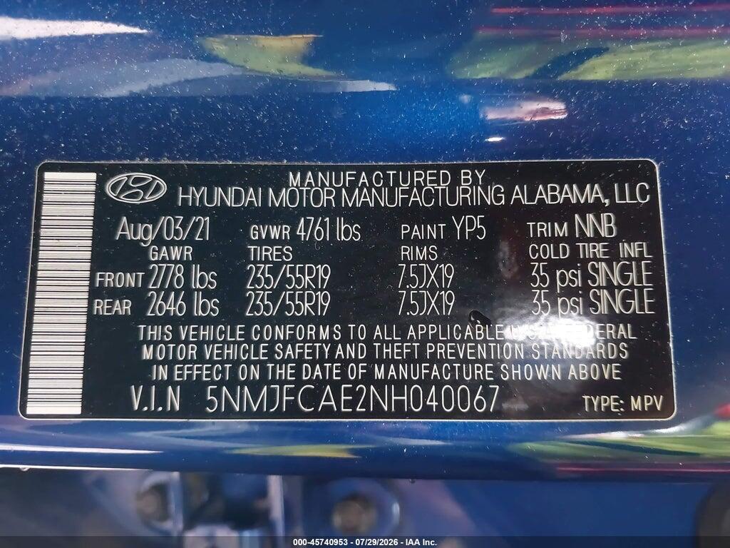 5NMJFCAE2NH040067 2022 HYUNDAI TUCSON photo no. 9