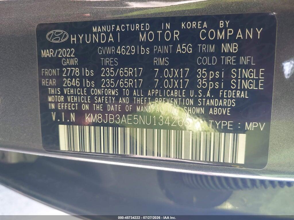KM8JB3AE5NU134265 2022 HYUNDAI TUCSON photo no. 9