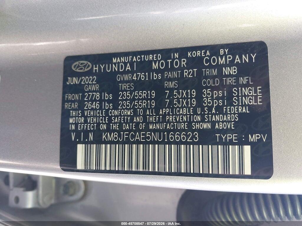 KM8JFCAE5NU166623 2022 HYUNDAI TUCSON photo no. 9