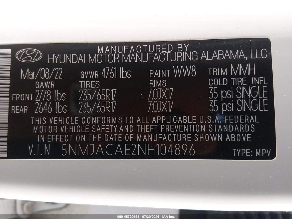 5NMJACAE2NH104896 2022 HYUNDAI TUCSON photo no. 9