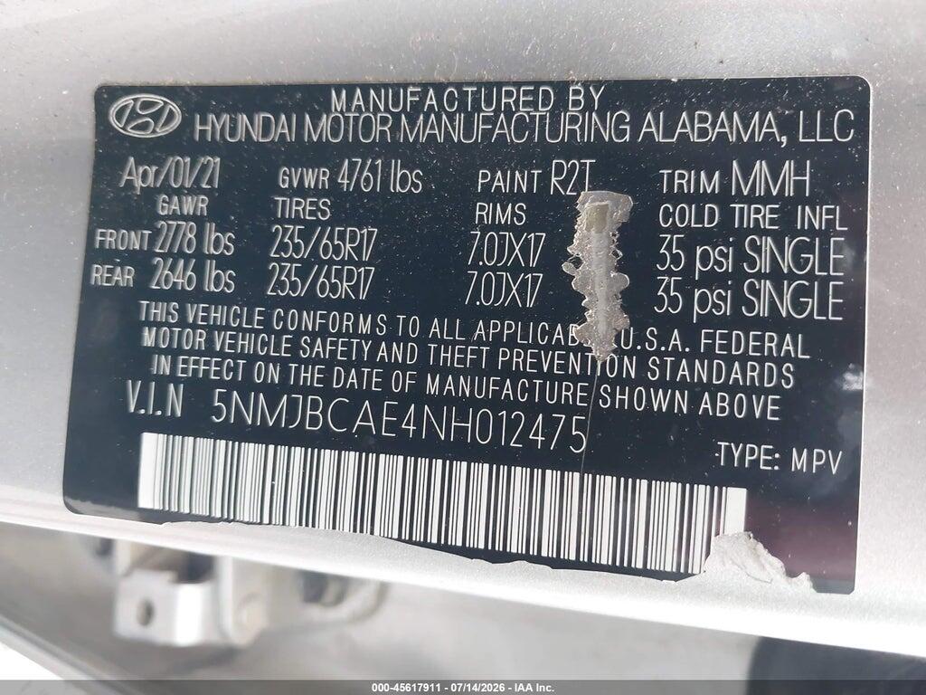 5NMJBCAE4NH012475 2022 HYUNDAI TUCSON photo no. 9