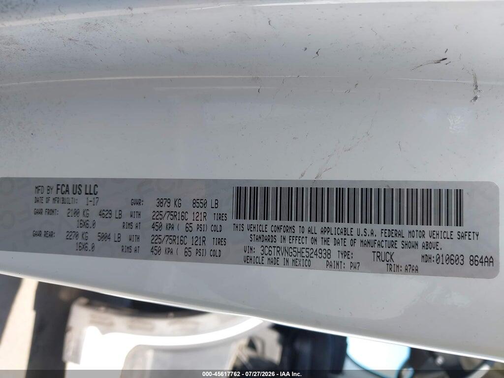 3C6TRVNG5HE524938 2017 RAM PROMASTER 1500 photo no. 9