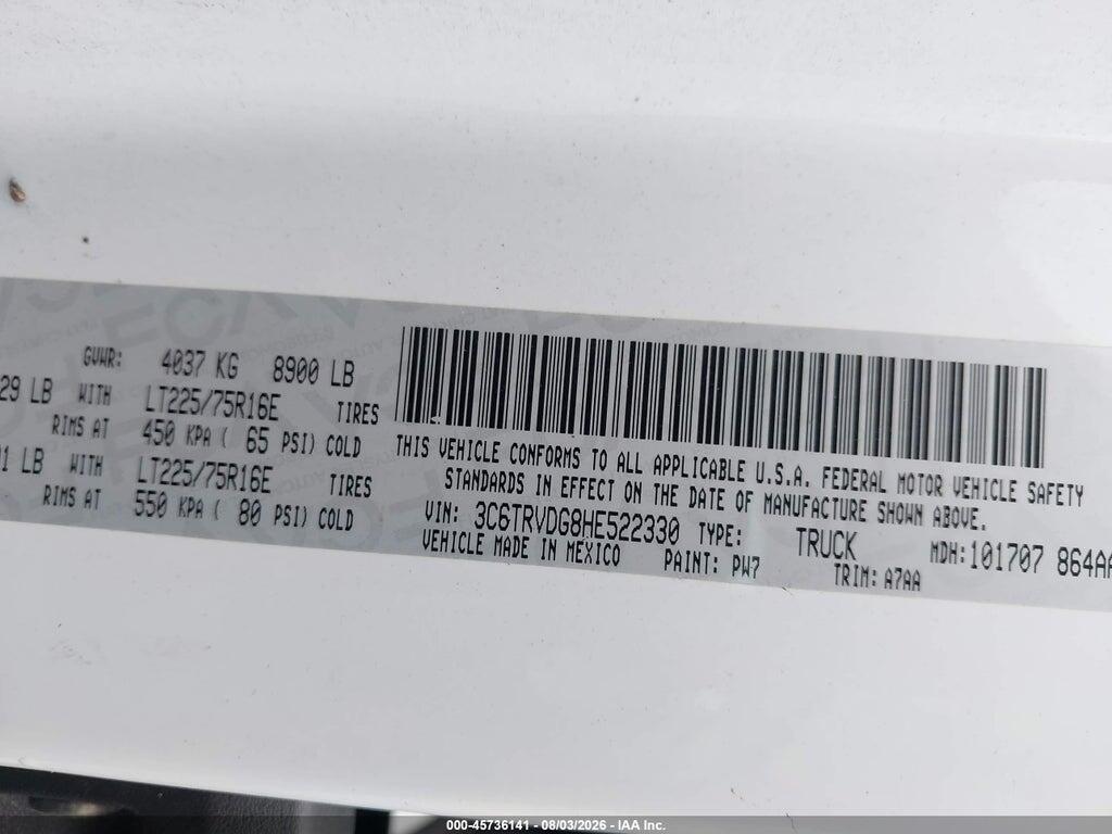 3C6TRVDG8HE522330 2017 RAM PROMASTER 2500 photo no. 9